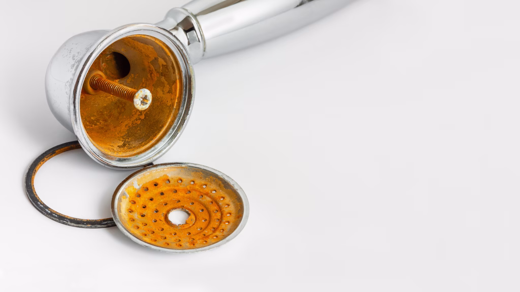 Faucet with orange iron stains caused by high iron levels in well water